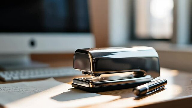 Close-up of stapler on office desk