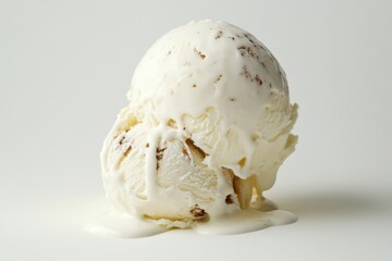 Naklejka premium Two scoops of ice cream melting on a white surface