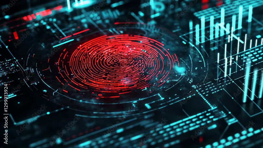 Poster biometric fingerprint analysis integrated with digital data processing in futuristic technology, bio