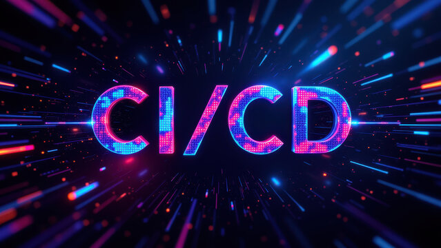 Ci/CD themed digital artwork with vibrant colors and a cosmic feel.