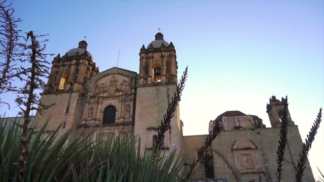 Slider of Templo de Santo Domingo de Guzman in Oaxaca downtown, Dawn morning gimbal shot