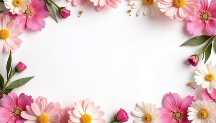 Bright floral mockup design with ample copy space featuring colorful flowers and green leaves