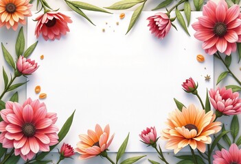 Fototapeta premium Vibrant floral mockup design with ample copy space featuring colorful flowers and green leaves