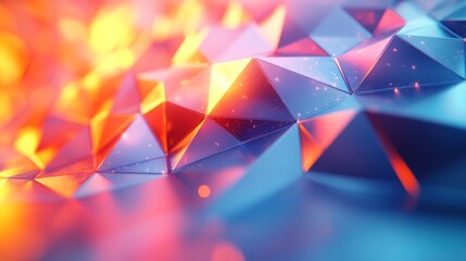 Abstract polygonal surface, vibrant colors, fiery background, digital art