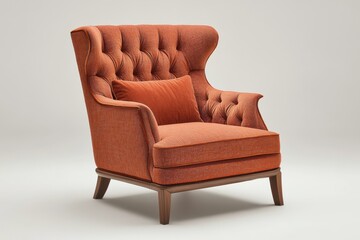 Fototapeta premium The orange upholstered chair with pillow against a white background