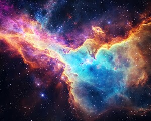 Fototapeta premium nebula with vibrant colors elucidating the intricate structure of space matter, radiant energy paths, and supernova remnants