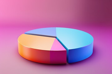 Colorful 3d pie chart displaying data segments on gradient background