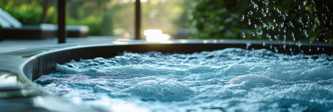 Relaxing autumn afternoon with garden hot tub servicing in serene setting