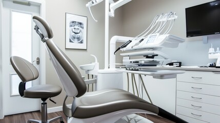 Modern dental office interior with equipment and dental chair