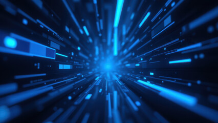 Obraz premium Dynamic digital technology network tunnel with blue light streaks for ci/cd pipeline concept.