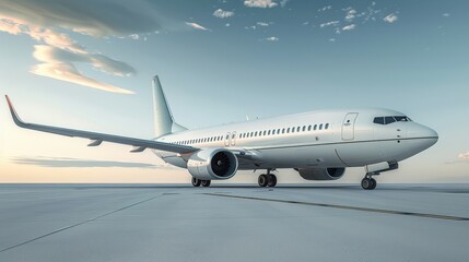 Obraz premium Modern passenger jet on runway at sunset with clear sky