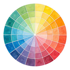 Obraz premium Watercolor Color Wheel, Circular Palette, 24 Hues, Isolated on Transparent Background, Design Element, color chart, watercolor paint, graphic design