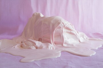 A mound of melting pink substance on a textured surface