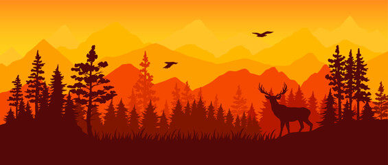 Obraz premium Stag silhouetted by a vibrant sunset