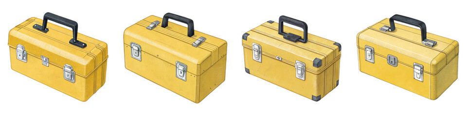 Isometric Yellow Briefcases Set, Illustration, Isolated on Transparent Background, Luggage, Cases, Toolboxes, Briefcases, Isometric, Illustration