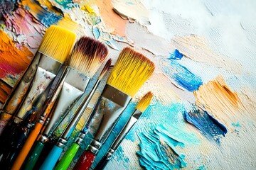 Obraz premium Colorful Paintbrushes on a Vibrant Canvas