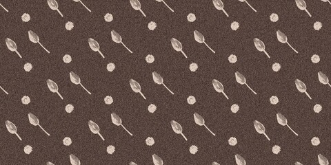 Mocha brown linen floral patterns seamless patterns border design. Endless textured flower graphic ribbon edge. Mottled soft natural calm mood for cottage core banners.