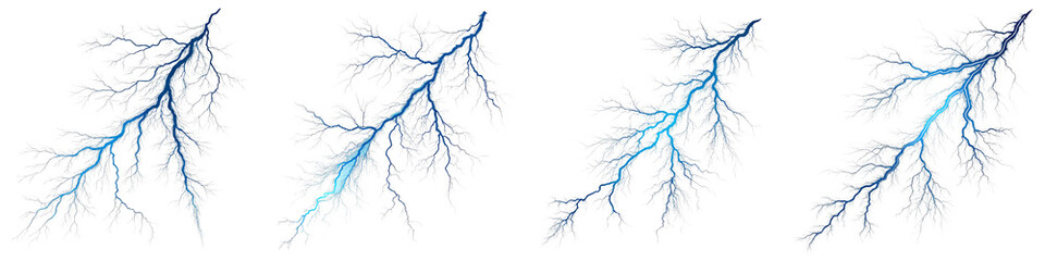 Four Blue Lightning Bolts, Fractal Art Composition, Isolated on Transparent Background, electric, plasma, fractal
