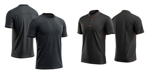 3D Model of Two Dark Gray Polo Shirts, Isolated on Transparent Background, Front and Back Views, Apparel Design, Mockup, Polo shirt, Mockup, Apparel