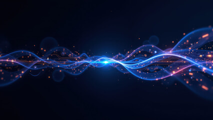 Fototapeta premium This is an abstract digital art representation of cloud computing, containerization, and DevOps concepts with flowing shapes suggesting virtual data streams and network connectivity.