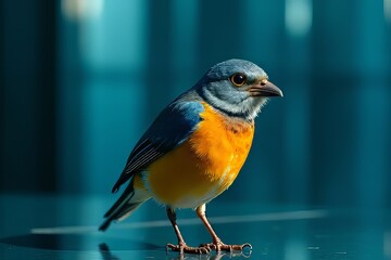 Vibrant Close-up of a Colorful Bird with Teal Background