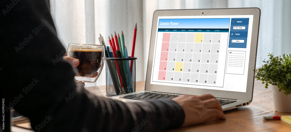 Wall mural calendar on computer software application for modish schedule planning for personal organizer and on