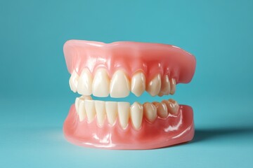 Fototapeta premium A close up photograph showing complete dentures resting in place