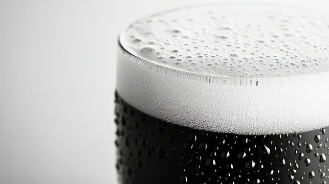 Close-up of Dark Beer with Condensation. Refreshing Cold Beverage in a Glass with Bubbles.