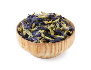 Butterfly pea flower tea in bowl isolated on white