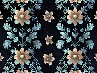 Elegant Floral Damask Pattern: A Luxurious Design in Teal and Beige
