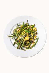 Scrambled Wild Asparagus Served on White Plate for a Healthy Meal