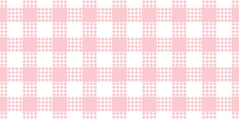 Seamless pattern in gingham. Checked vichy. Summer-spring Easter background. Pink and white geometric banner. Pastel checkered design vector illustration. For gift paper, towel, tablecloth, napkin.