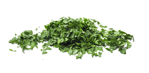 Chopped green parsley leaves isolated on white