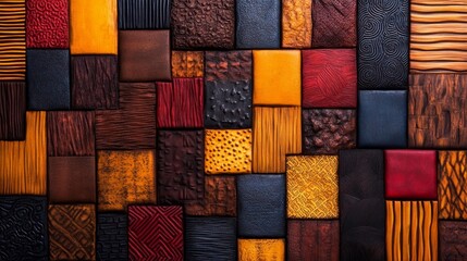 Colorful Patchwork Design Featuring Warm Earth Tones and Textures. Generative AI