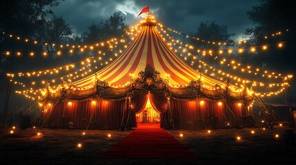 Illuminated circus tent at night with lights high resolution hd image