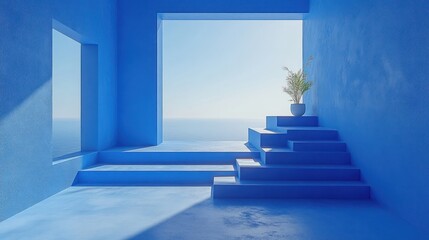 Fototapeta premium Blue Steps Ocean View Minimalist Interior
