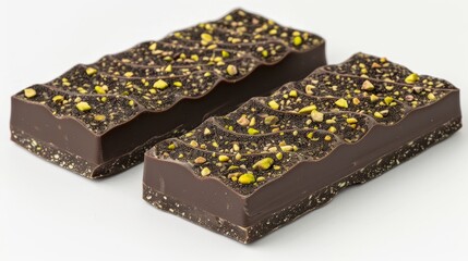 Decadent milk chocolate bar filled with rich pistachio cream on a clean white backdrop