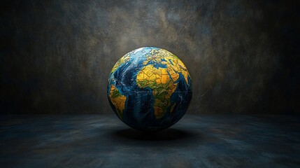 Earth globe, studio setting, dark background, spotlight