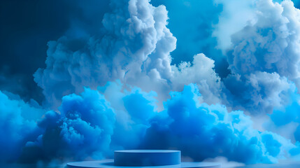 Blue Cloud Scene with Cylindrical Display Stand