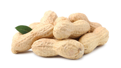 Pile of unpeeled peanuts isolated on white