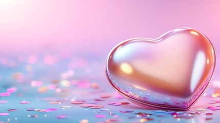 Glittering Heart-Shaped Object on a Pink Background. Generative AI