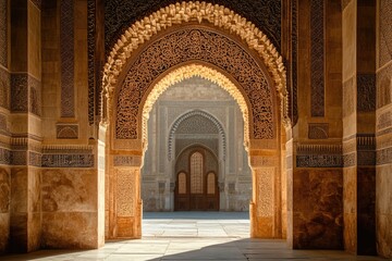 Obraz premium Ornate Archway in a Sunlit Islamic Palace Courtyard