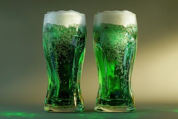 A glass of whiskey or scotch with a shamrock and rainbow.