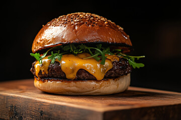 Leckerer Cheeseburger auf einem Holzbrett