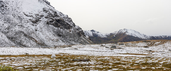 Scenic hatcher pass landscape in Alaska in the winter time.