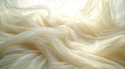 Fototapeta premium Abstract soft white fabric texture background, flowing, drapery waves for design