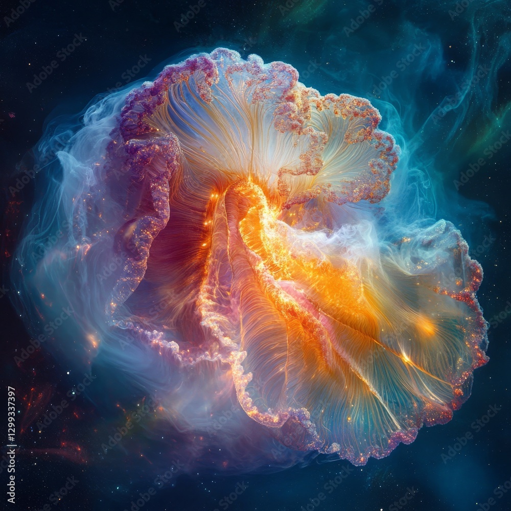 Poster celestial bloom: a cosmic jellyfish nebula floating amidst the stars in deep space