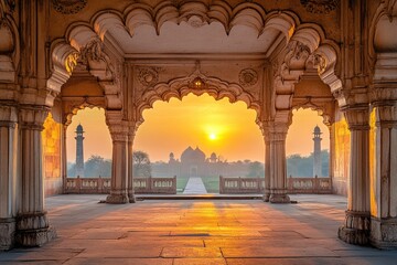 Naklejka premium Sunrise over Ancient Palace: Golden Hour Architecture and Domes