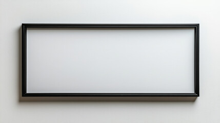 minimalist black rectangular frame mockup floating against plain white wall, showcasing simplicity and elegance in design
