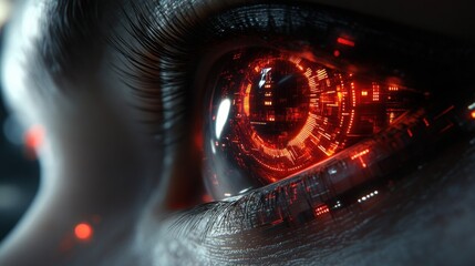 Close-up futuristic eye with glowing interface
